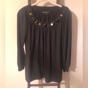 ANNE KLEIN JEWELED NECK LINE BLACK BLOUSE
